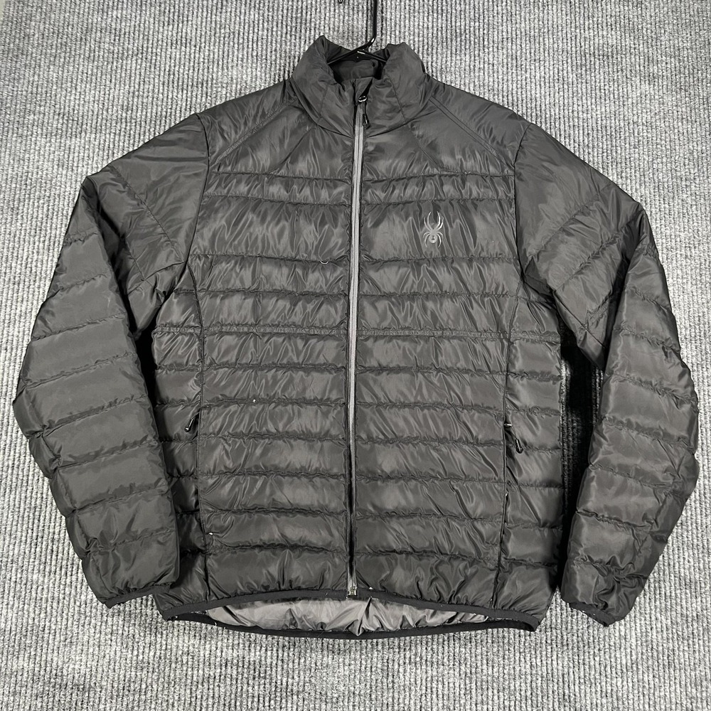 Spyder Jacket Mens Medium Gray Down Puffer Full Zip Lightweight Insulated Ski
